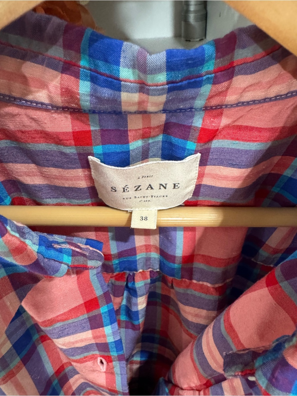 Sezane Pink and Blue Plaid Wrap Dress - Picture 5 of 6